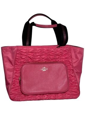 COACH RUCHED NYLON COURT Pink Tote Bag Large Multi Functional bag
